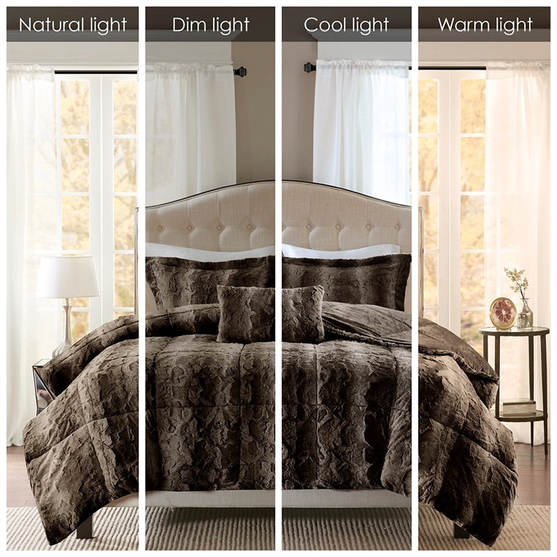 Madison Park Zuri 4PC Faux Fur Comforter Set in Brown King