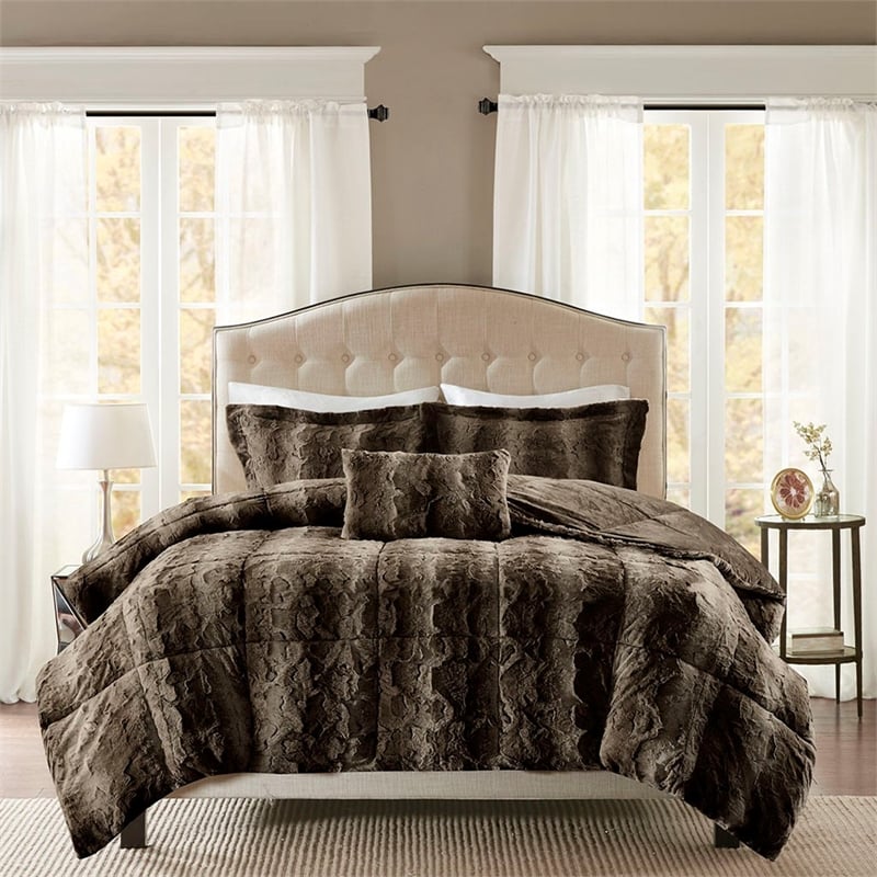 Madison Park Zuri 4PC Faux Fur Comforter Set in Brown King