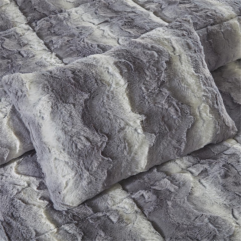 madison park zuri 4pc faux fur comforter set in grey king