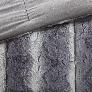Madison Park Zuri 4PC Faux Fur Comforter Set in Grey King