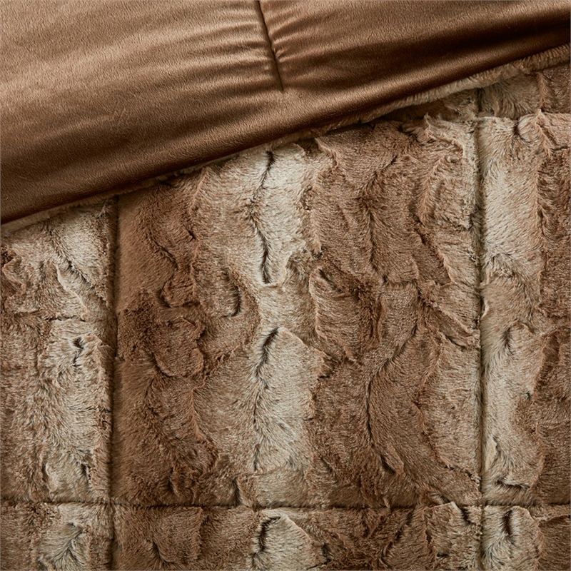 Madison Park Zuri 4PC Faux Fur Comforter Set in Tan Full/Queen
