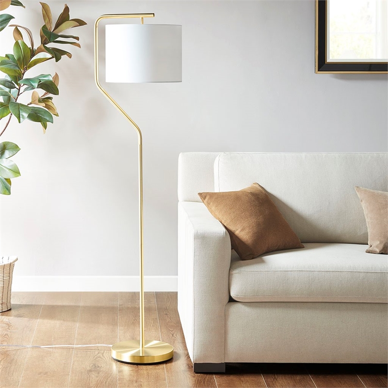 Hampton Hill Aster Angular Arched Metal Floor Lamp in Gold