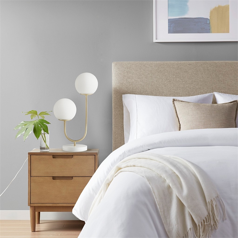 510 Design Zusa Metal 2-Light Globe Table Lamp in Gold/White