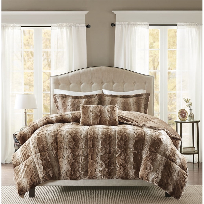 Madison Park Zuri 4PC Faux Fur Comforter Set in Tan King