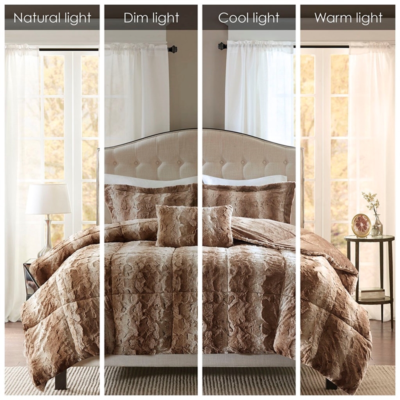 Madison Park Zuri 4PC Faux Fur Comforter Set in Tan King