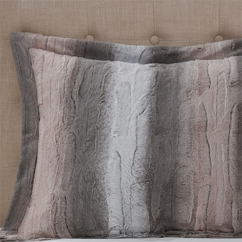Madison Park Zuri 4PC Faux Fur Comforter Set in Blush/Grey King