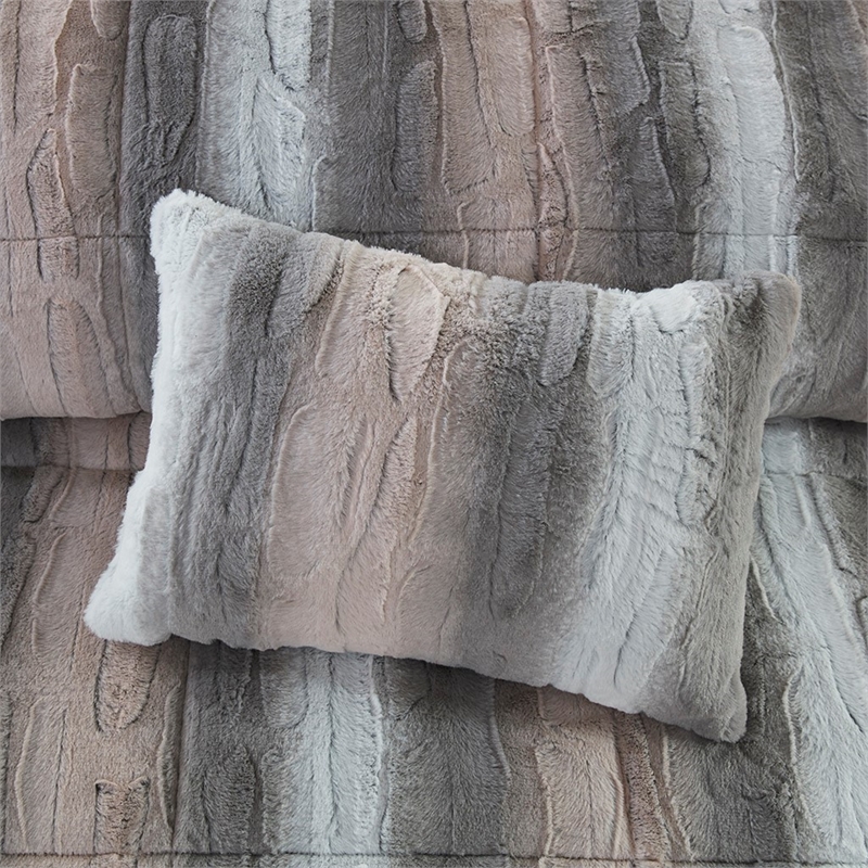 Madison Park Zuri 4PC Faux Fur Comforter Set in Blush/Grey King
