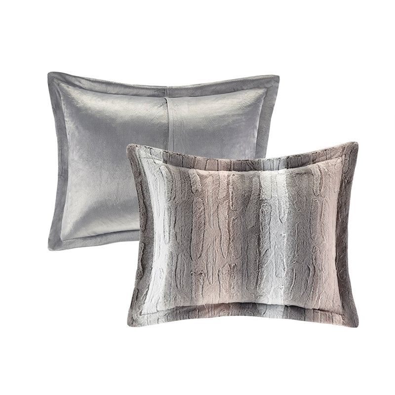 Madison Park Zuri 4PC Faux Fur Comforter Set in Blush/Grey King