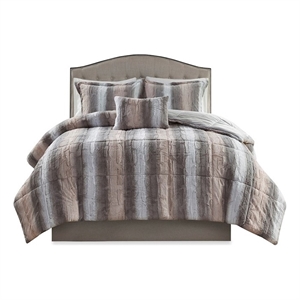 Madison Park Zuri 4PC Faux Fur Comforter Set in Blush/Grey King