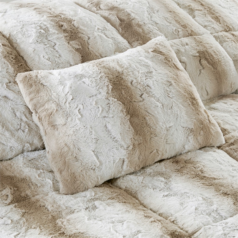 Madison Park Zuri 4PC Faux Fur Comforter Set in Sand Full/Queen
