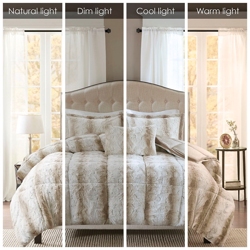 Madison Park Zuri 4PC Faux Fur Comforter Set in Sand Full/Queen
