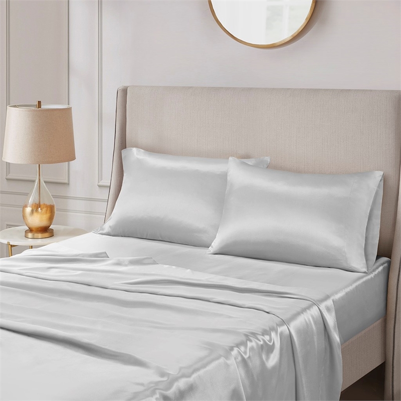 Madison Park Essentials Satin Luxury 2 PC Pillowcases in Light Grey Standard
