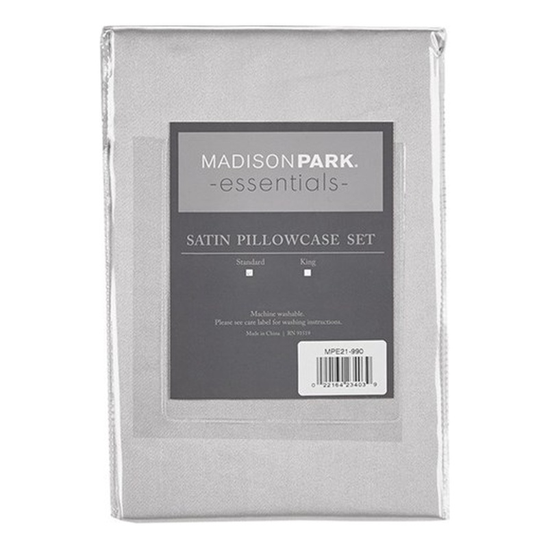 Madison Park Essentials Satin Luxury 2 PC Pillowcases in Light Grey Standard