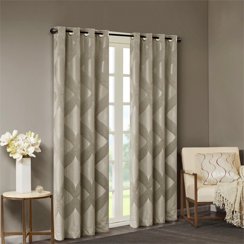 SunSmart Bentley Ogee Knitted Jacquard Total Blackout Panel in Taupe