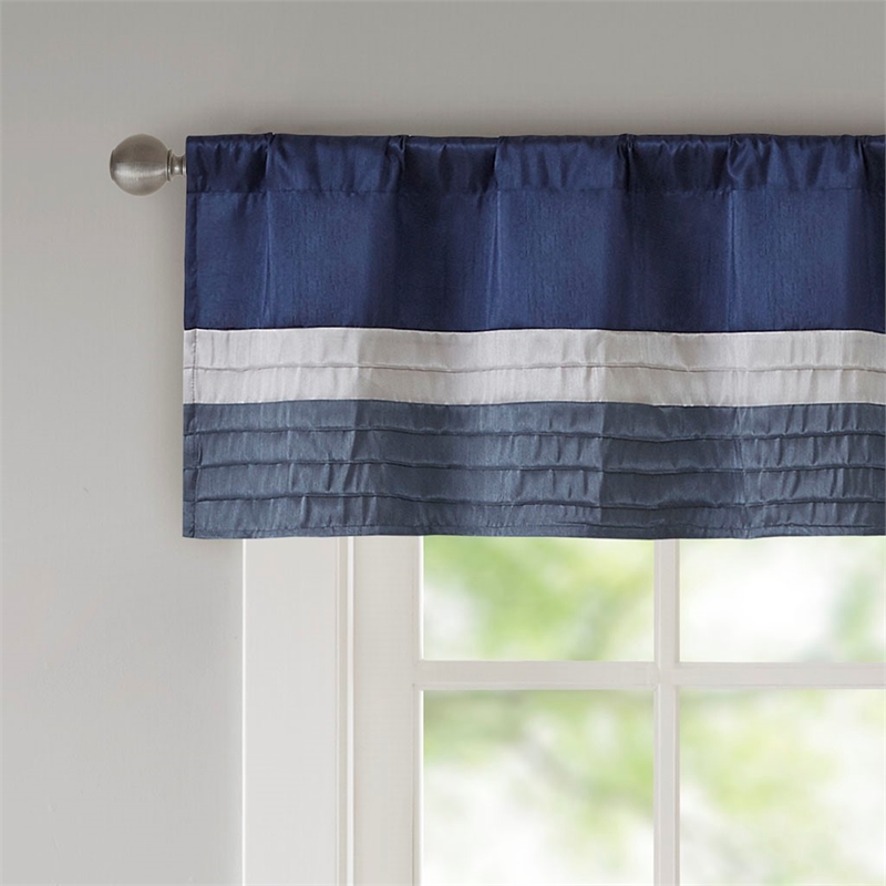 Madison Park Amherst Polyoni Pintuck Window Valance in Navy