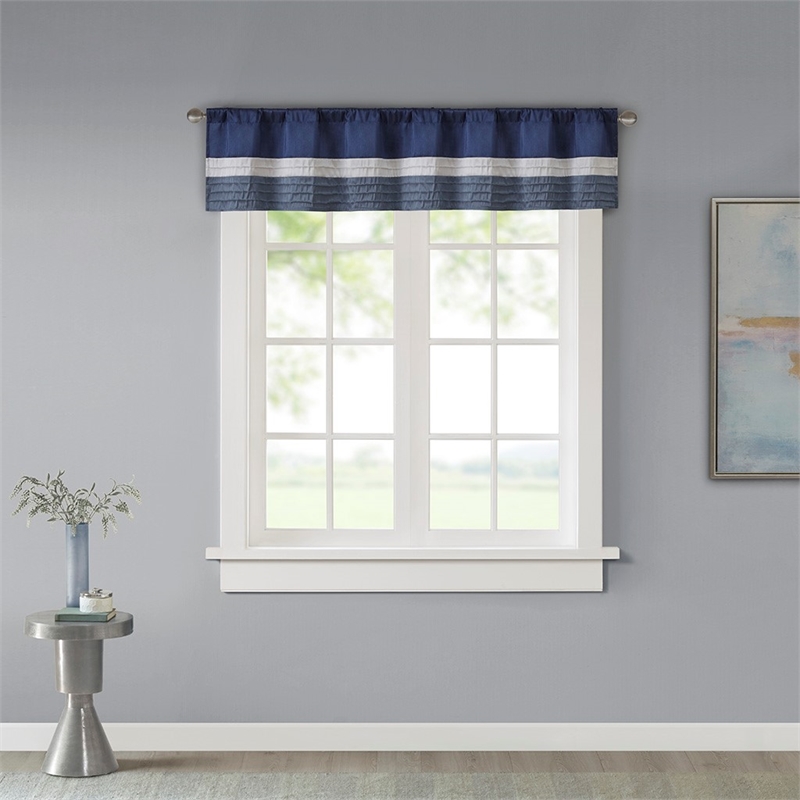 Madison Park Amherst Polyoni Pintuck Window Valance in Navy