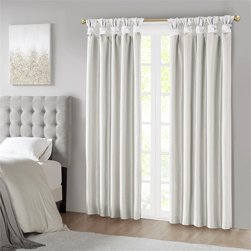 Madison Park Emilia Twist Tab Total Blackout Window Curtain in White 50x84
