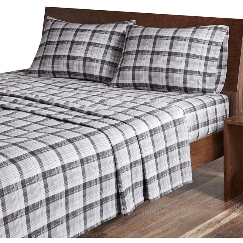 Woolrich Flannel Sheet Set in Grey Plaid King