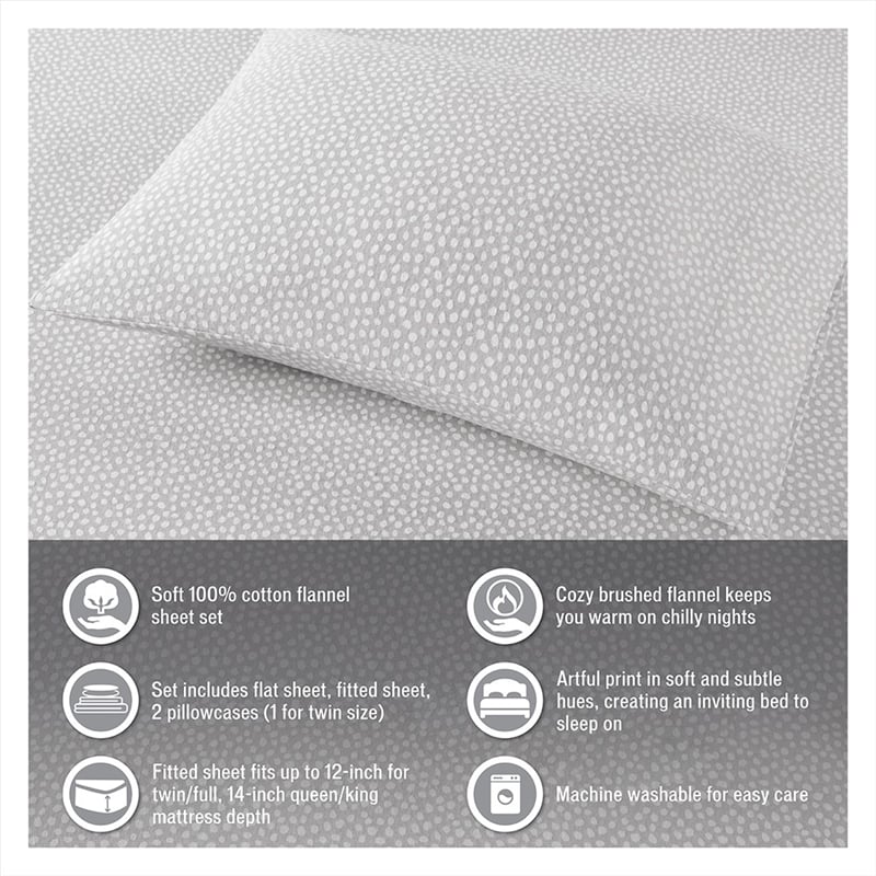 True North by Sleep Cozy Flannel Sheet Set in Tan/Blue Snowflakes King