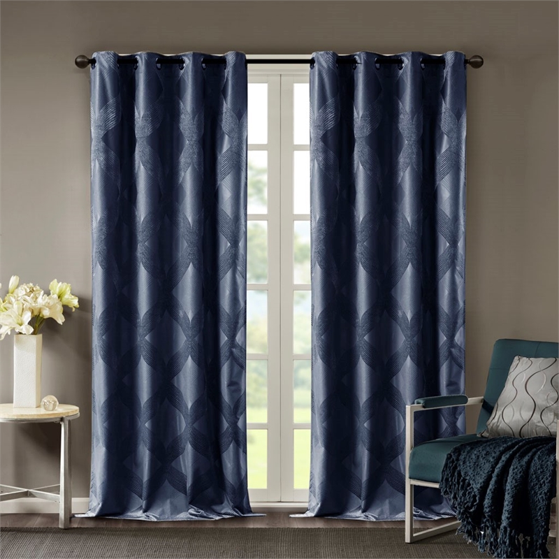 SunSmart Bentley Ogee Knitted Jacquard Total Blackout Panel in Navy