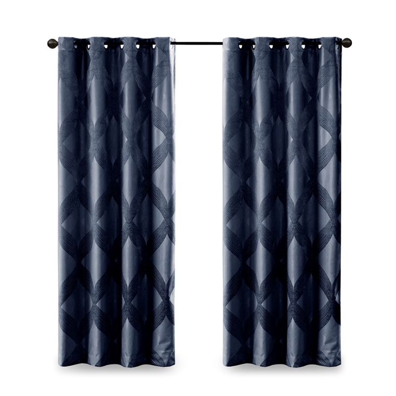 SunSmart Bentley Ogee Knitted Jacquard Total Blackout Panel in Navy