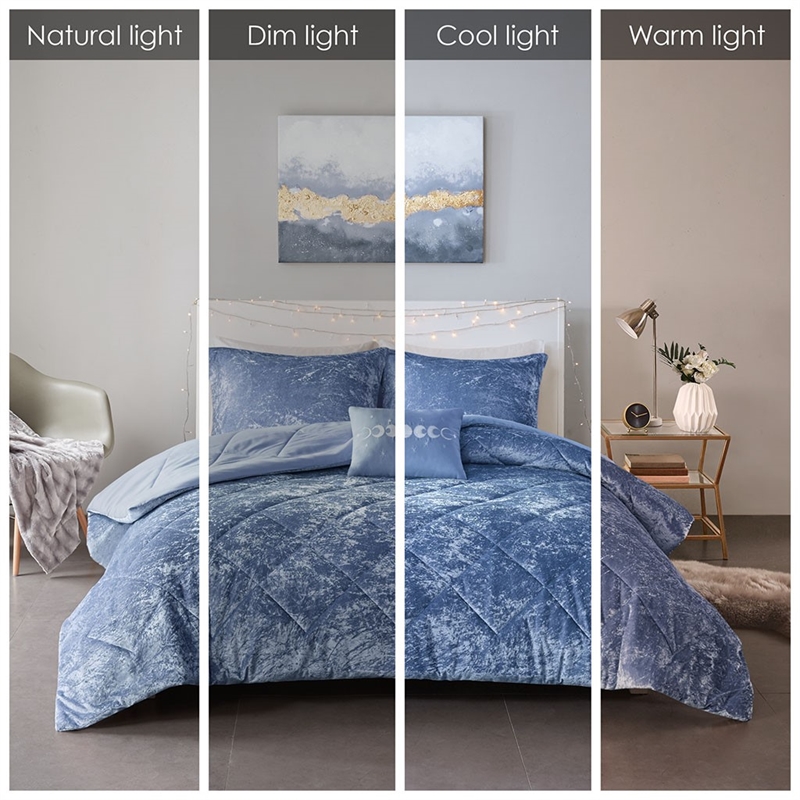 Intelligent Design Felicia Velvet Comforter King/Cal King Set in Blue