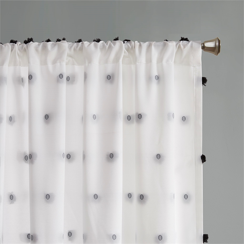 Intelligent Design Sophie Fabric Pom Pom Embellished Window Panel in Black