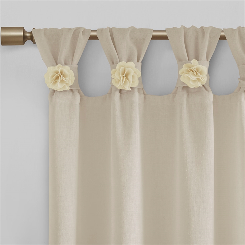 Madison Park Rosette Floral Embellished Cuff Tab Top Window Panel in Linen Beige