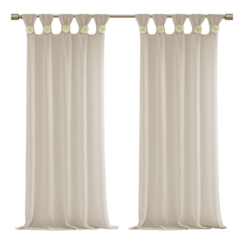 Madison Park Rosette Floral Embellished Cuff Tab Top Window Panel in Linen Beige