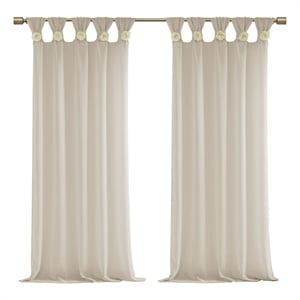 Madison Park Rosette Floral Embellished Cuff Tab Top Solid Window Panel in Beige