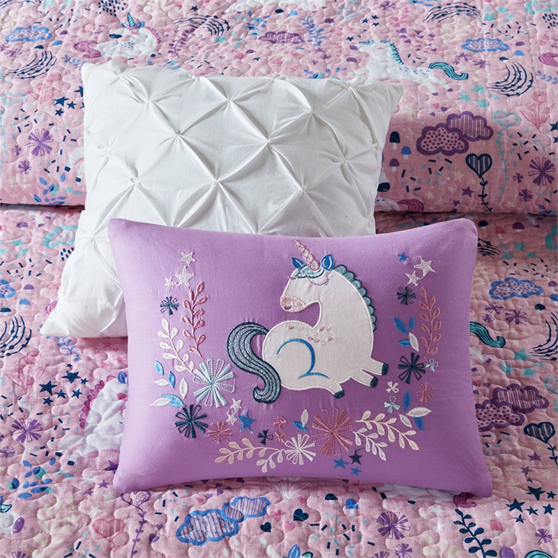 Urban Habitat Lola Unicorn Cotton Quilt Set with Throw Pillows in Pink
