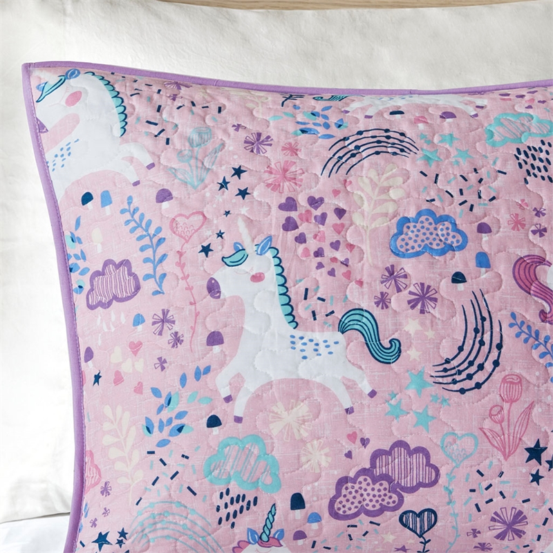Urban Habitat Lola Unicorn Cotton Quilt Set with Throw Pillows in Pink