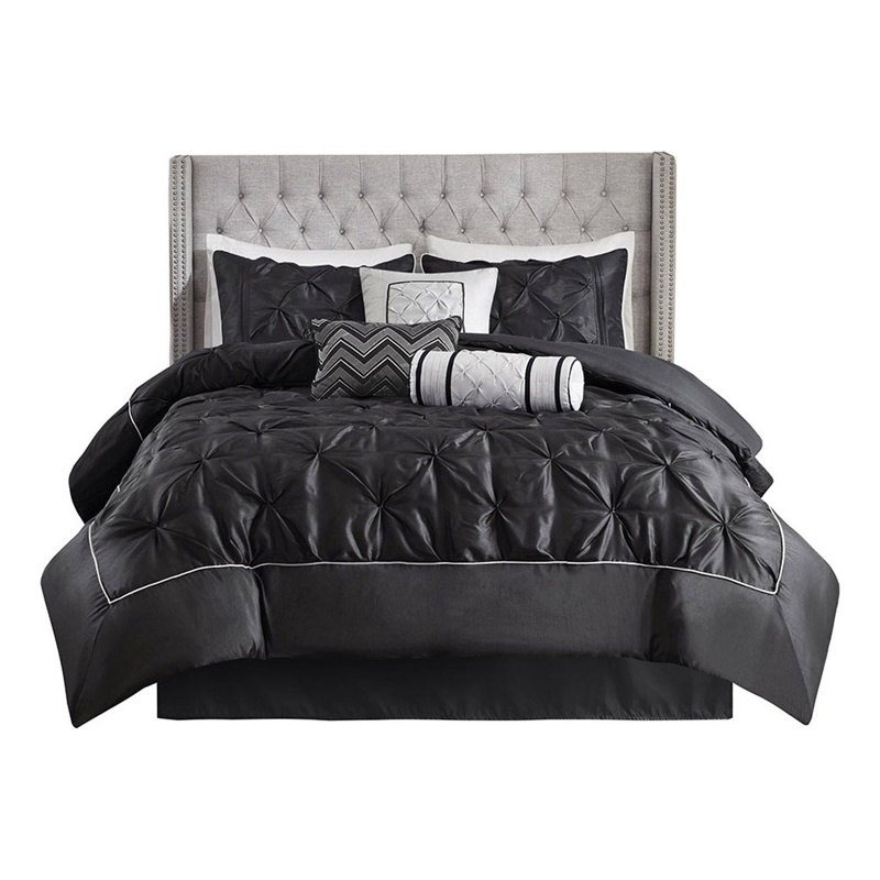 Madison Park Laurel 7-Piece Transitional Fabric Tufted Comforter Set in Black