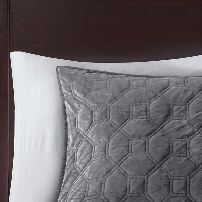 Madison Park Harper 3-Piece Modern Velvet Fabric Quilt Set in Gray