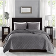 Madison Park Harper 3-Piece Modern Velvet Fabric Quilt Set in Gray