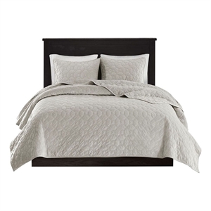 Madison Park Harper 3-Piece Modern Velvet Fabric Quilt Set in Ivory