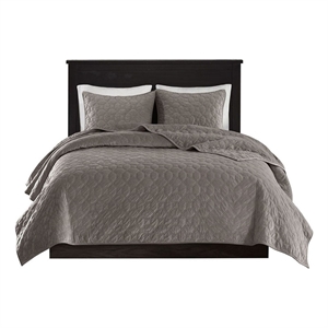 Madison Park Harper 3-Piece Modern Velvet Fabric Quilt Set in Taupe