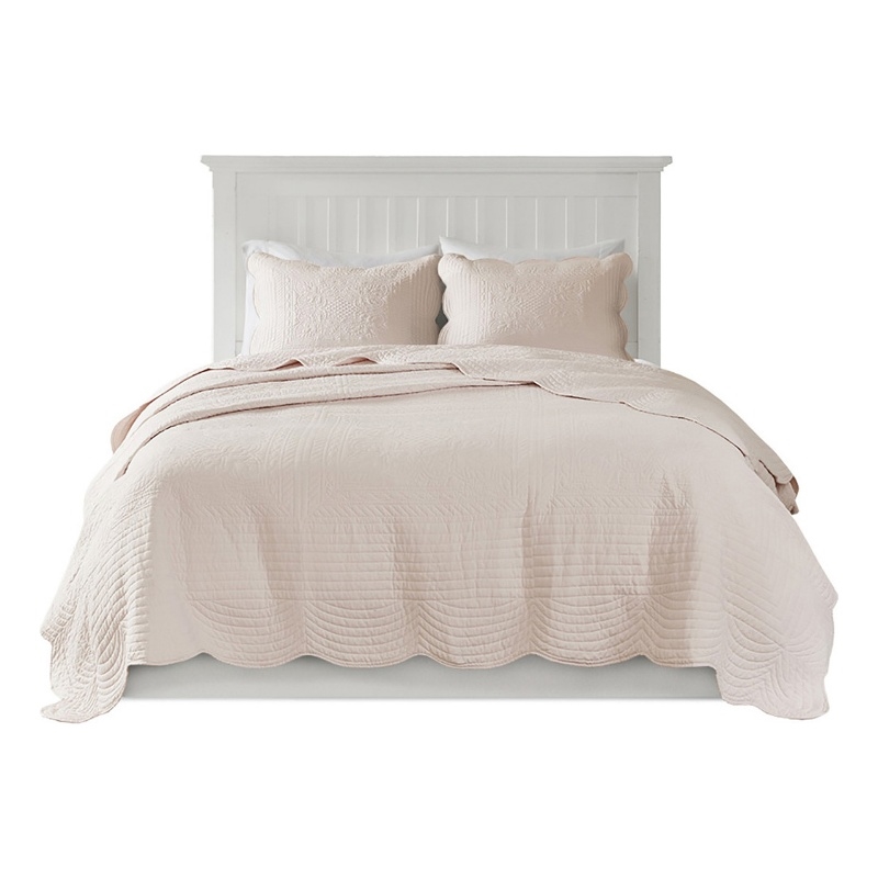 Madison Park Tuscany 3-Piece Cotton Scalloped Edge Quilt Set in Blush