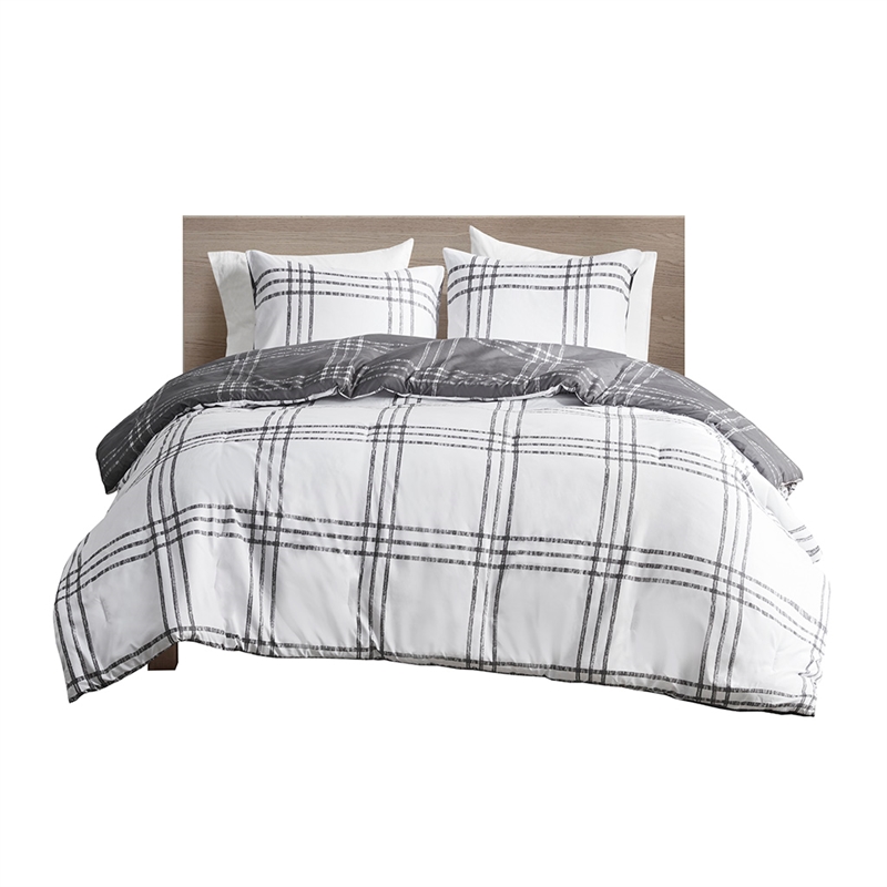 Intelligent Design Pike Fabric Plaid Reversible Comforter Set in White/Gray