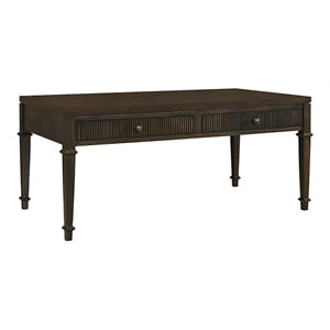 Olliix Kenna Fluted Solid Wood Coffee Table with 2 Drawers in Coffee
