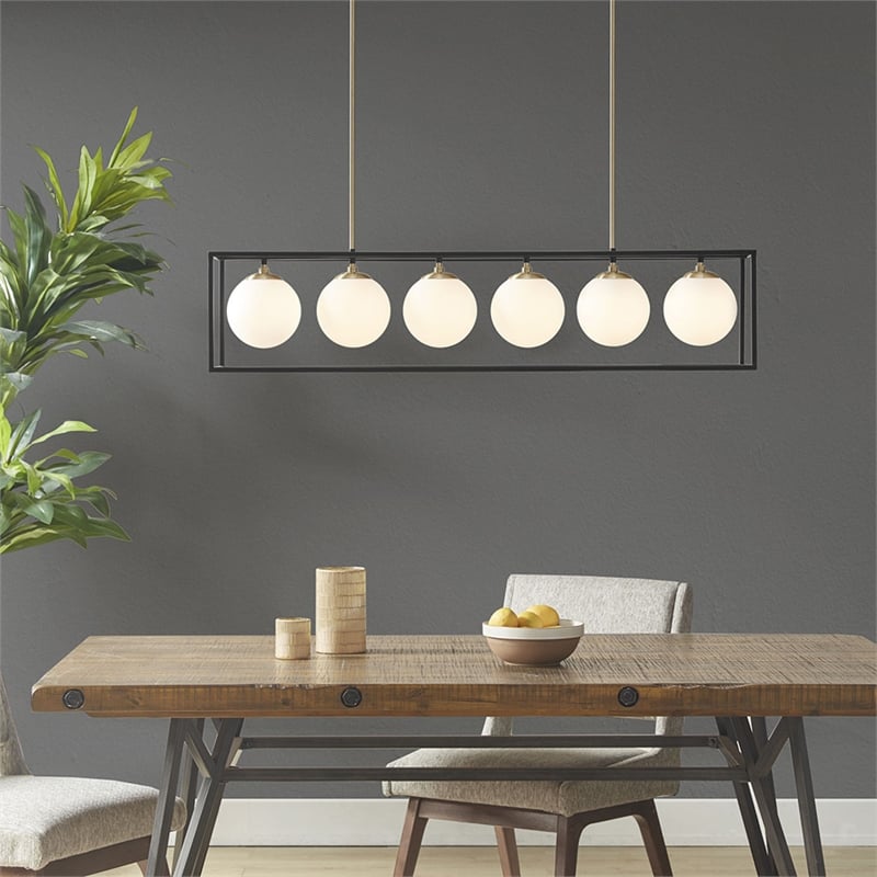 Olliix Helena 6-Light Iron Metal/Frosted Glass Chandelier in Black/Antique Brass