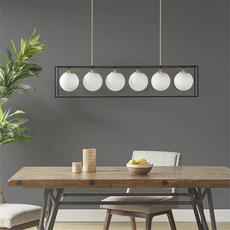 Olliix Helena 6-Light Iron Metal/Frosted Glass Chandelier in Black/Antique Brass