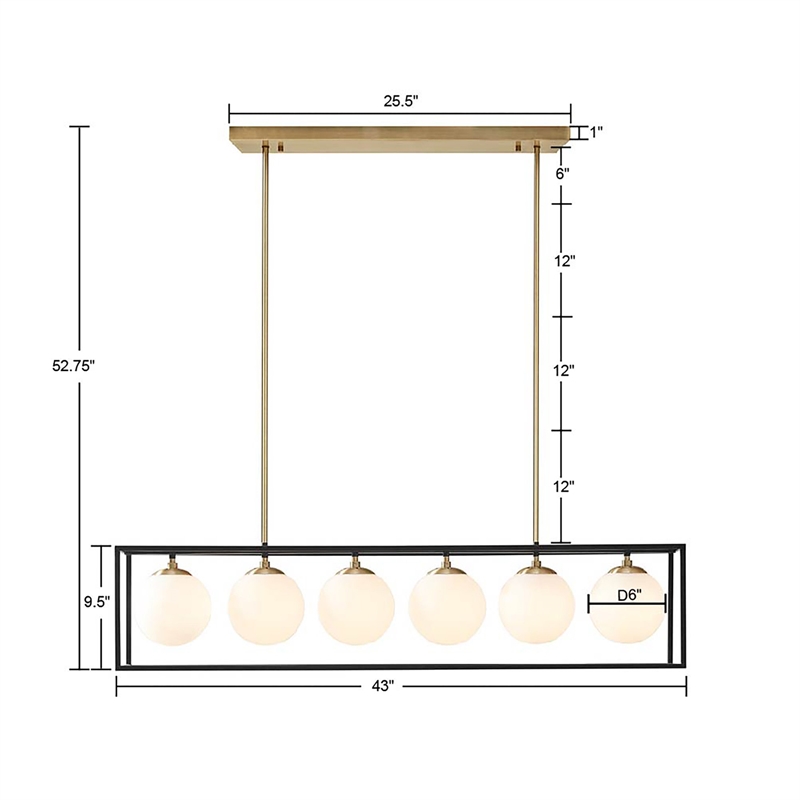 Olliix Helena 6-Light Iron Metal/Frosted Glass Chandelier in Black/Antique Brass