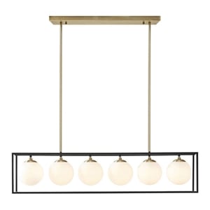 Olliix Helena 6-Light Iron Metal/Frosted Glass Chandelier in Black/Antique Brass