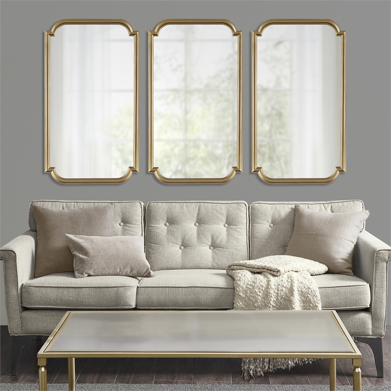 Olliix Adelaide Rectangular Scalloped MDF Wood Accent Wall Mirror in Gold