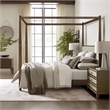 Olliix Baylor Solid Wood Canopy Queen Bed Frame with Headboard in Brown