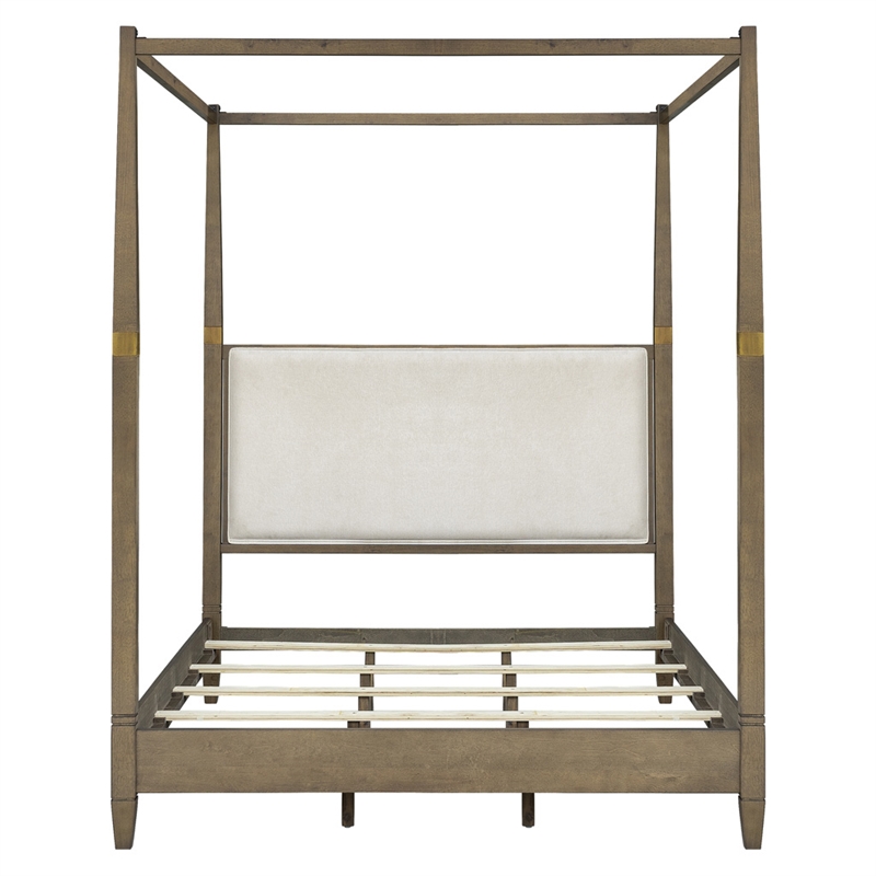 Olliix Baylor Solid Wood Canopy Queen Bed Frame with Headboard in Brown