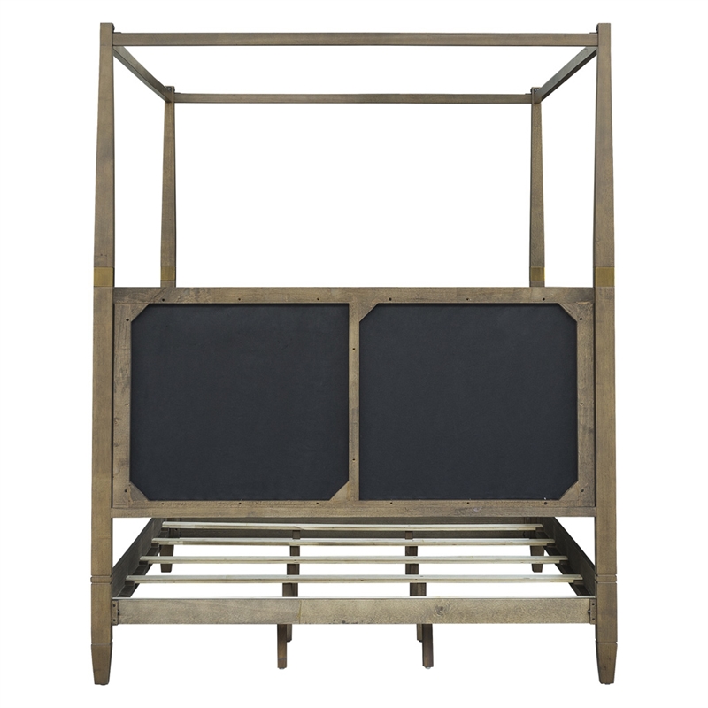Olliix Baylor Solid Wood Canopy Queen Bed Frame with Headboard in Brown