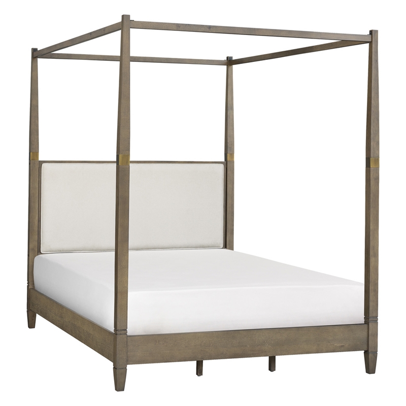 Olliix Baylor Solid Wood Canopy Queen Bed Frame with Headboard in Brown