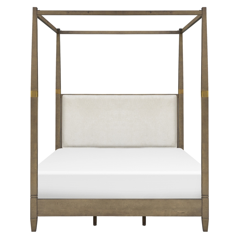 Olliix Baylor Solid Wood Canopy Queen Bed Frame with Headboard in Brown